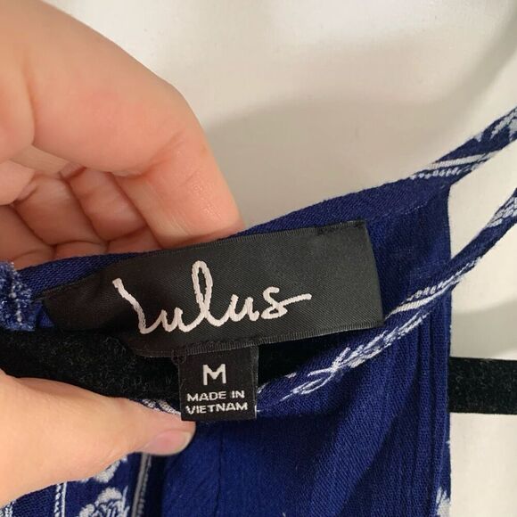 Lulus Mini Dress Women's Medium Blue Floral High Neck Sleeveless Pullover - Picture 3 of 7